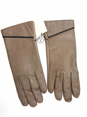 Vintage Anne Klein by Aris Taupe Leather Gloves 100% Cashmere Lined Size 8 NWT